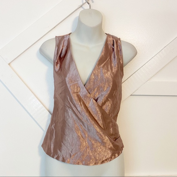Zara Sleeveless Metallic Faux Wrap Surplice Top XS - Picture 2 of 7